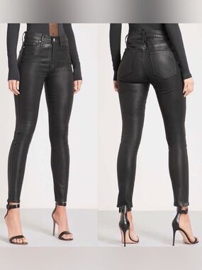 Good American Good Legs Coated Black Skinny Jeans Size 8/29